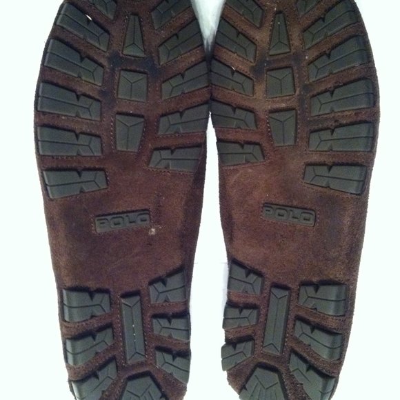 POLO RALPH LAUREN MENS PRE-OWNED BROWN LEATHER SUEDE SLIP-ON LOAFERS SIZE: 13D